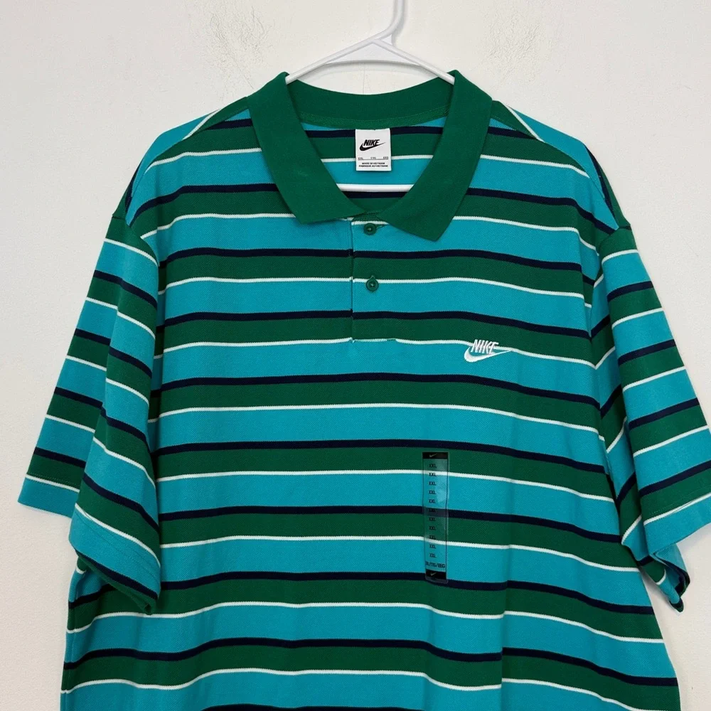 Nike Men's Club Striped Polo Shirt. Size XXL. Green and Blue Stripes. NWOT.